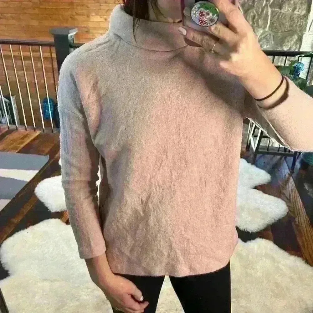 COS Pink 60s Style Mock Neck Wool Three Quarter Sleeve Sweater Women Small